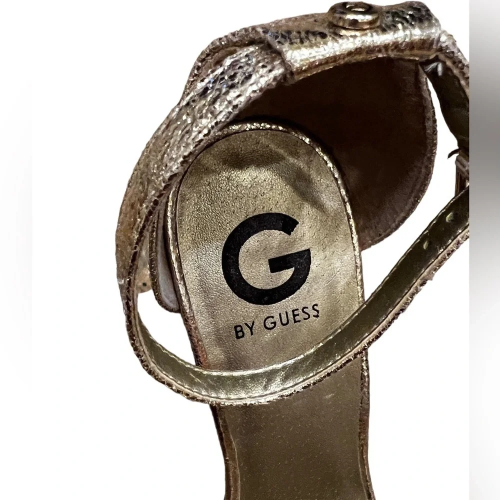 G by Guess Champagne Gold Shantel 3 Heel Strap Sandals, Size 10
